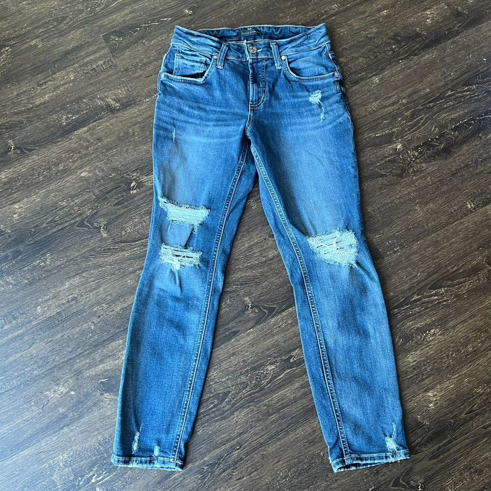 Silver Jeans Boyfriend Womens 27x27 Tapered Medium Wash Disressed Jeans